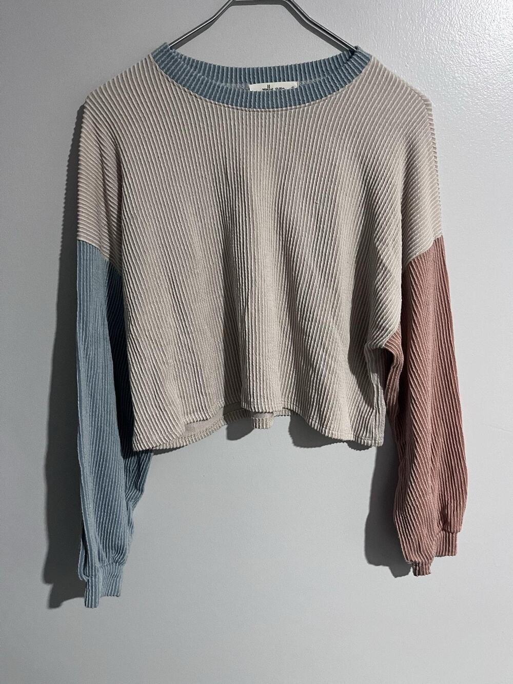 Molly Green Sweater Womens S Multicolor Waffle-Knit Crew Neck Pullover